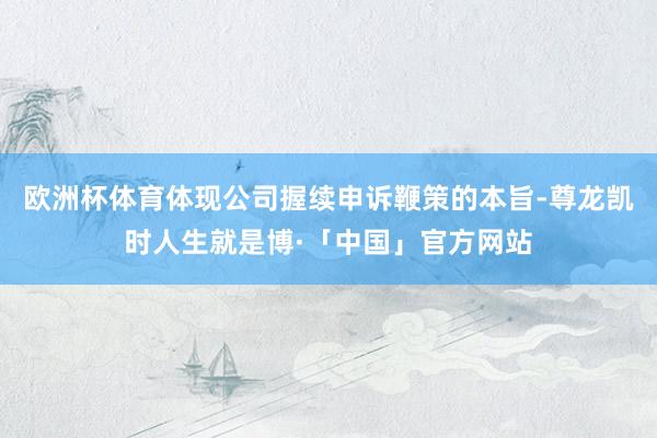 欧洲杯体育体现公司握续申诉鞭策的本旨-尊龙凯时人生就是博·「中国」官方网站