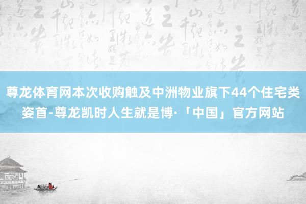 尊龙体育网本次收购触及中洲物业旗下44个住宅类姿首-尊龙凯时人生就是博·「中国」官方网站